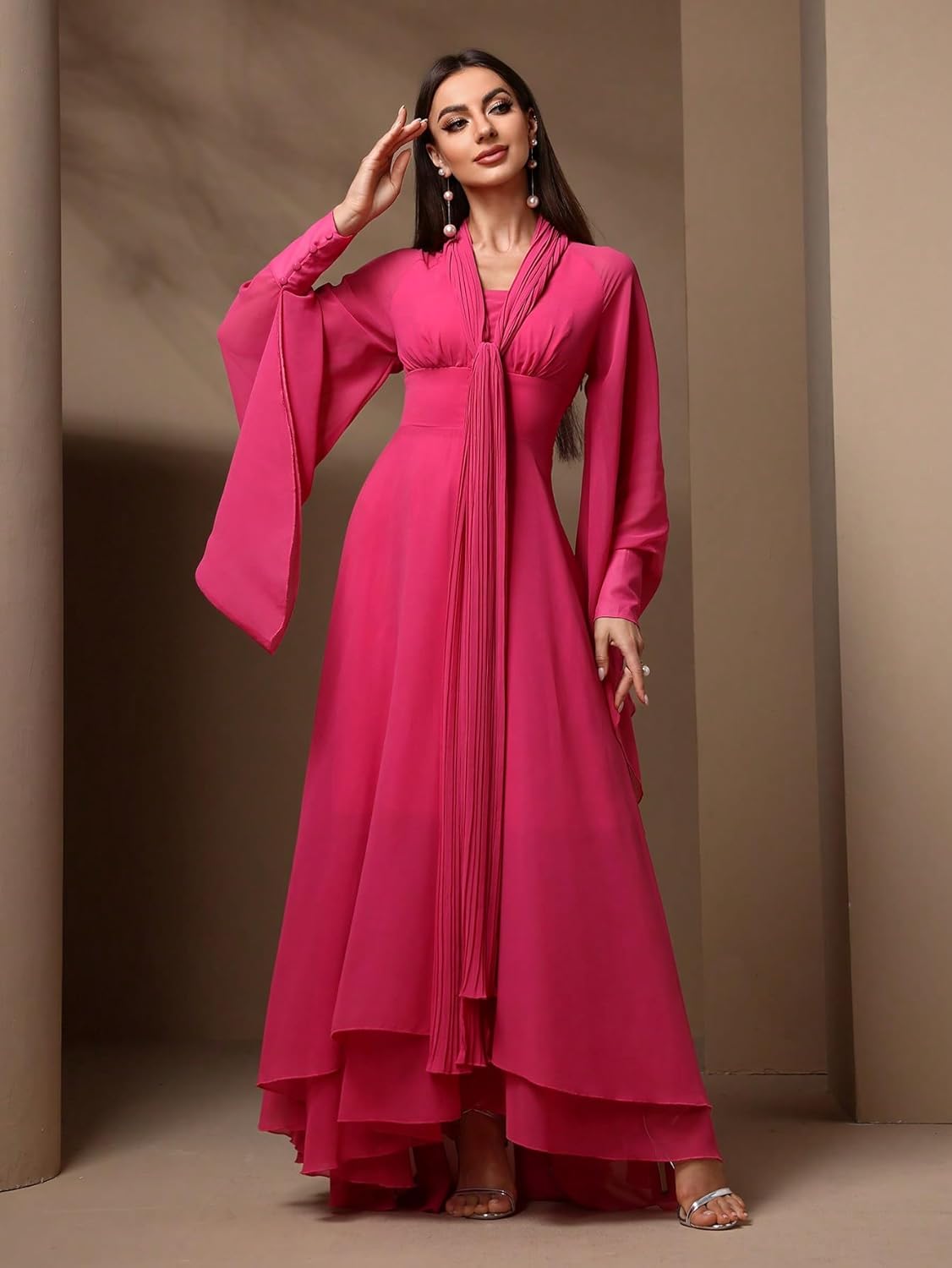 TOLEEN Casual Dresses for Women Long Sleeve Flowy Swing Chiffon Maxi Dresses - Image 2