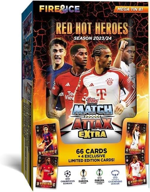 Topps Match Attax Extra 2024 - Mega Tin - 70 Match Attax Extra Cards Including 4 Exclusive Limited Edition Cards! (Random Tin)