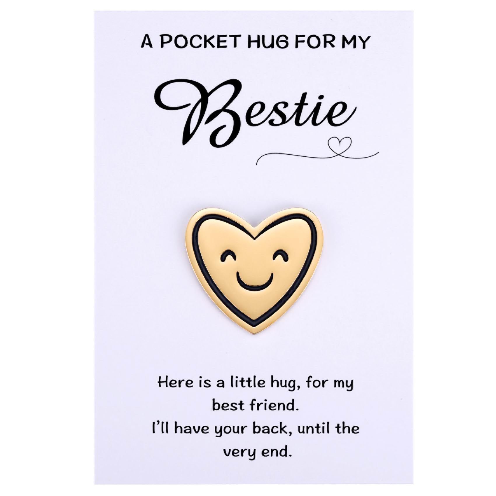 To My Bestie Gift - Smile Heart Pocket Hug Token Gift, Missing You Gift for Best Friends BFF, Positive Reminder Gift, Long Distance Friendship Little Pocket Hug Keepsake Gift for Bestie