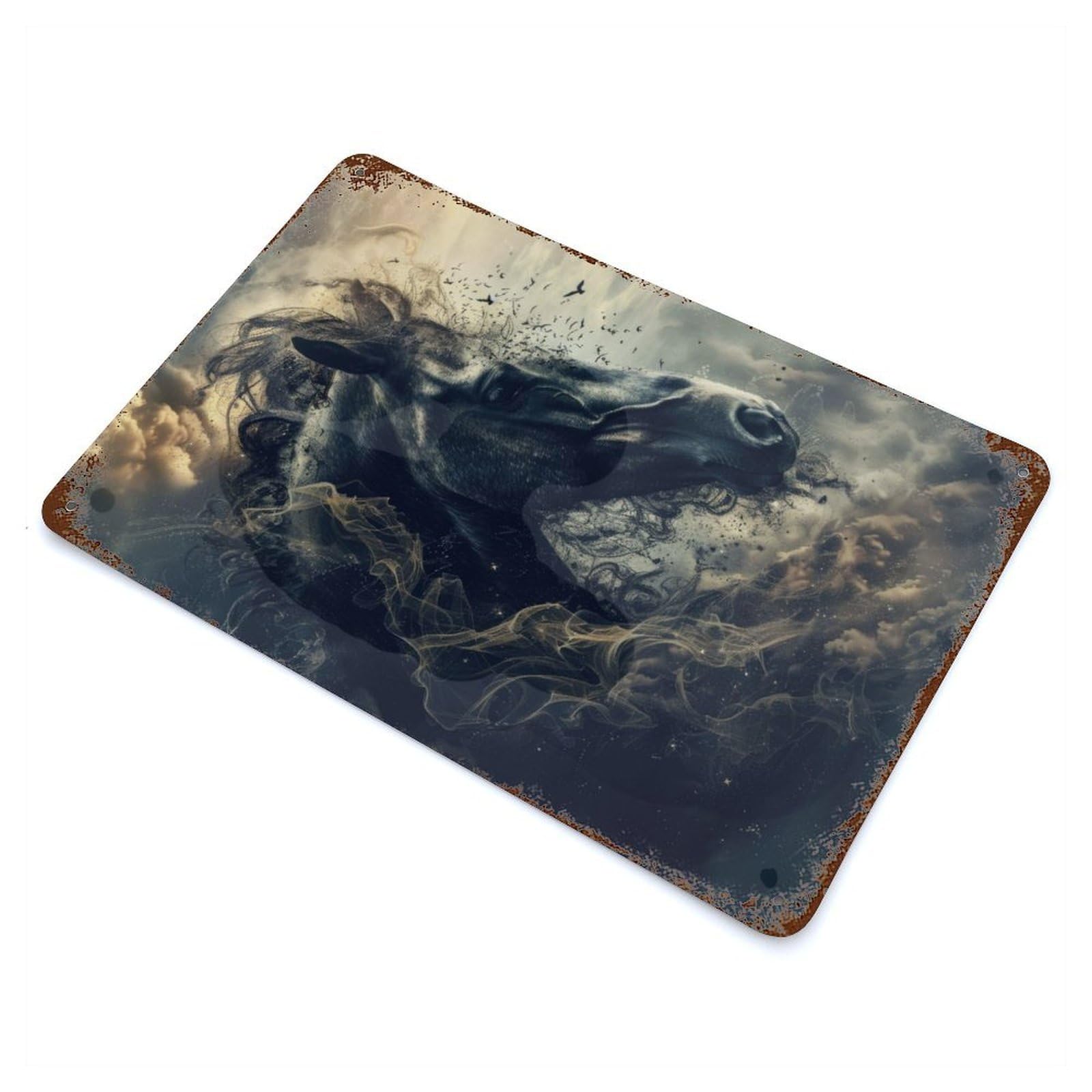 Surrealism Horse Decorative Tin Sign 11.8"x7.9", Old School Wall Decor for Garage, Pub Or Kitchen