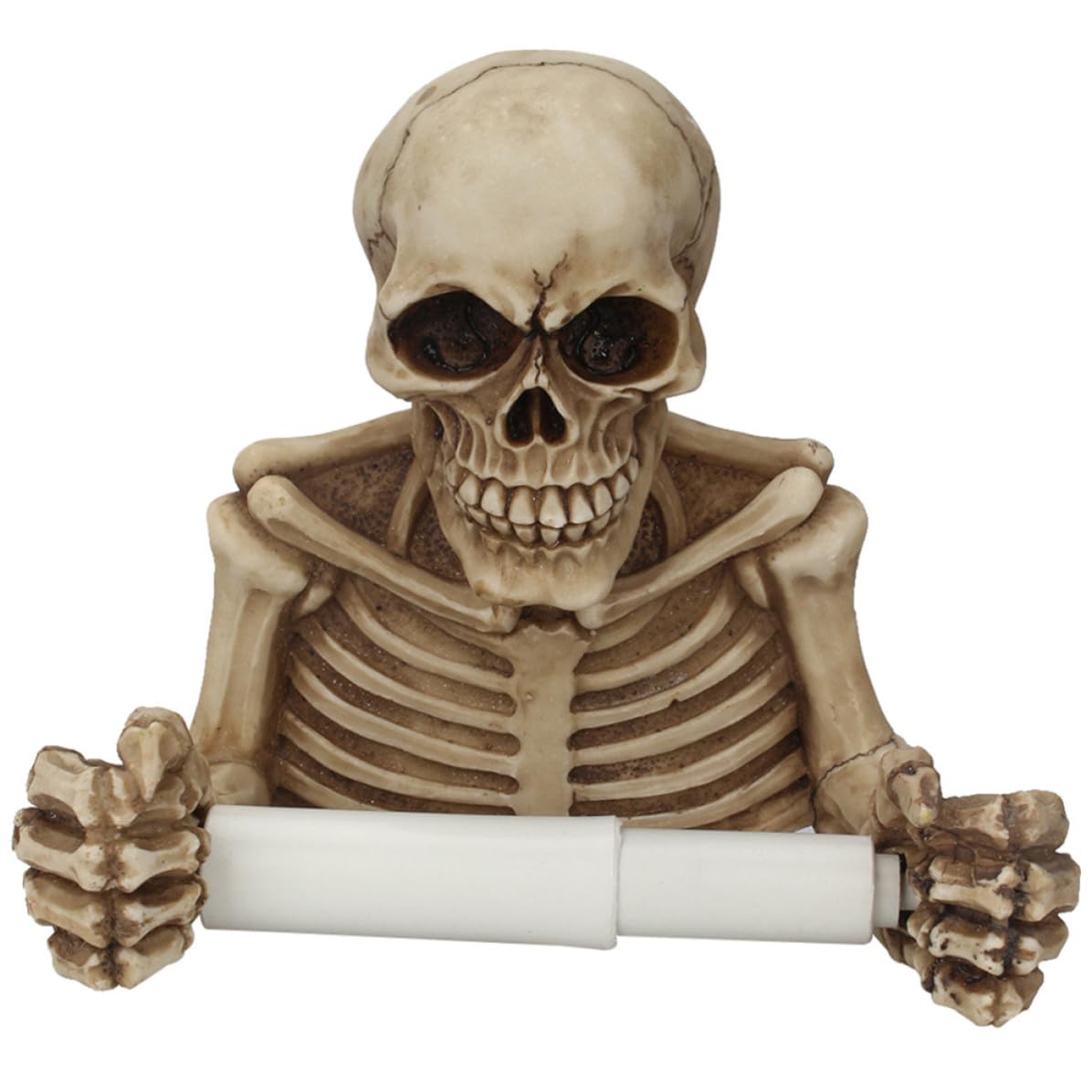 Portarrollos calavera resina para fijar en pared de baño aburrido