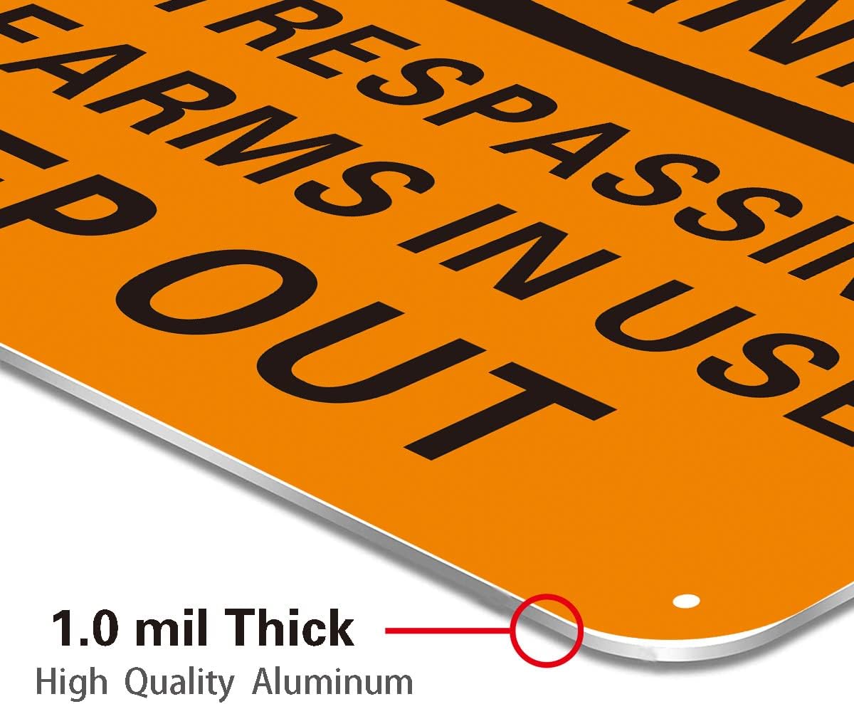 Beiyier (2-Pack) Warning No Trespassing Firearms in Use Keep Out Safety Sign Private Property Metal 10x14 Aluminum, Durable/Weatherproof Indoor or Outdoor Use for House and Business
