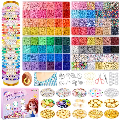 Besdiyart Clay Perlen für Armbänder, 84 Farben 4 Kartons Perlen zum Auffädeln Armbänder Selber Machen Set, Heishi Perlen für DIY Schmuckherstellung, Armbänder Halsketten für Kinder Erwachsene