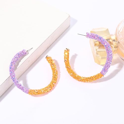 Miniatura 3 de Aretes de aro con purpurina para el día del juego, aretes de aro brillantes de doble colores para el día del juego, regalo de joyería para fanáticos