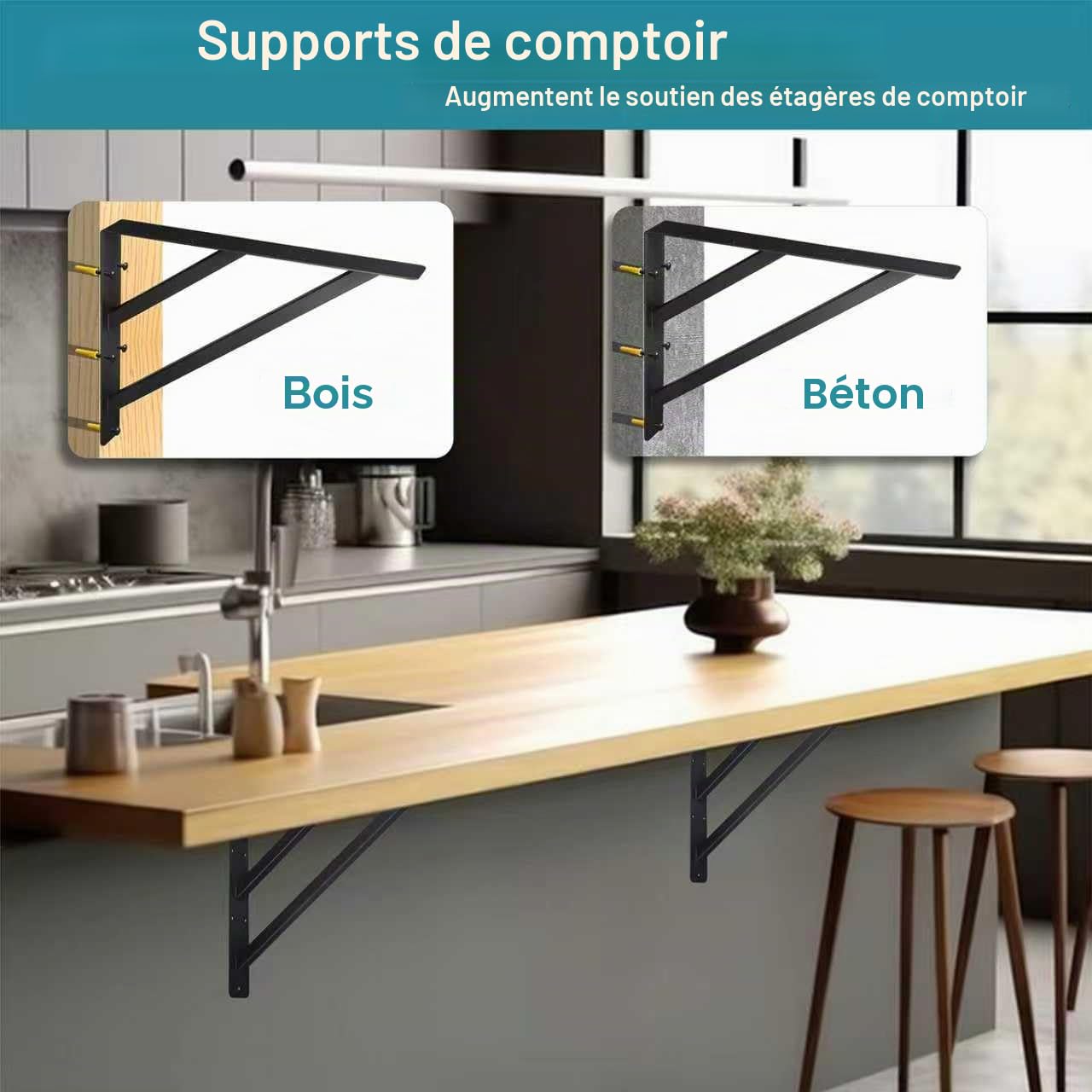 Supports de Comptoir 40,6 x 30,5 cm - Supports d'Étagère Muraux Solides en L pour Étagère Flottante, Hauts, Armoires, Tables, Bureaux - Noir Mat