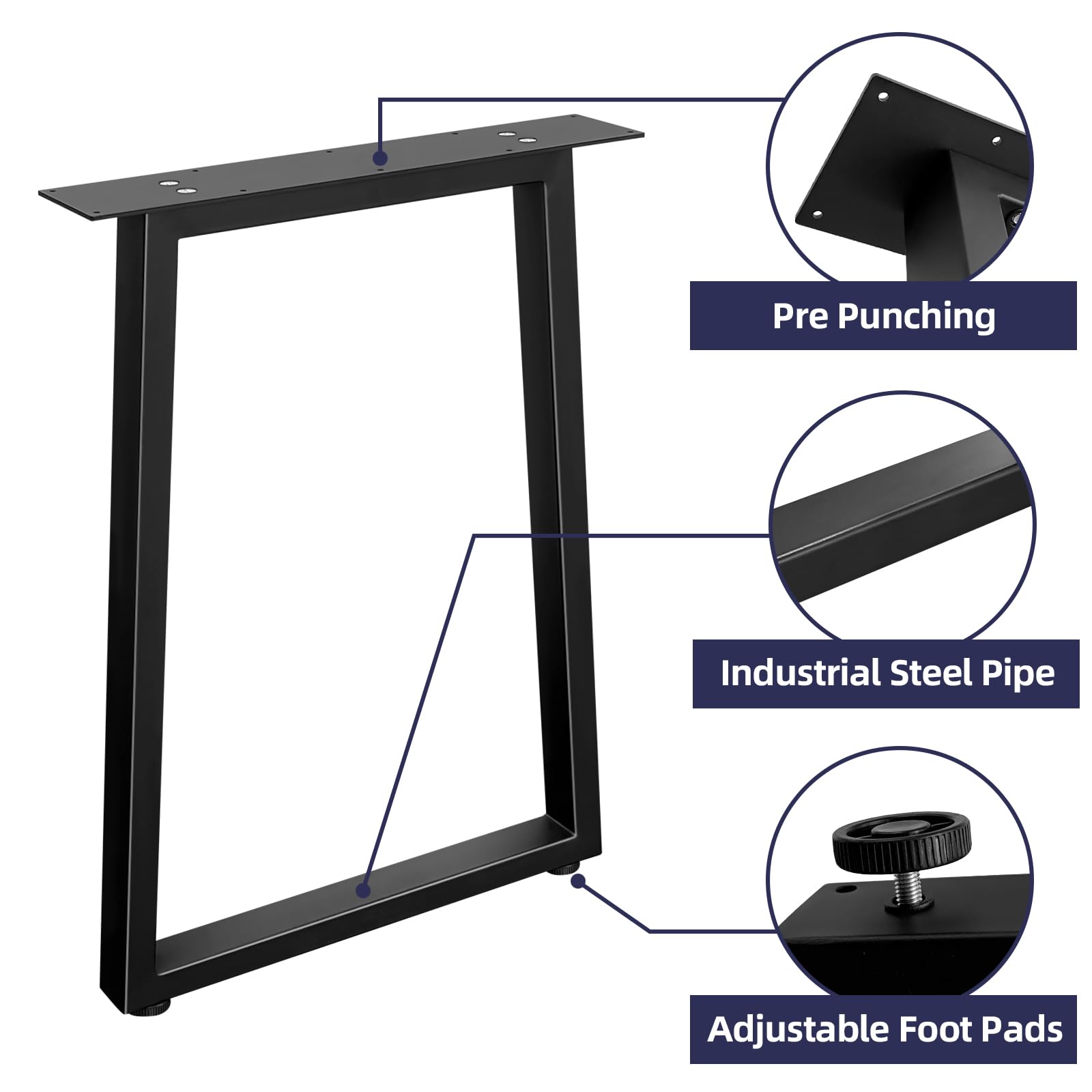 Jahof Tischbeine Metall Schwarz 50 x 70 cm, 2 Stück Trapezifische Tischgestell Verstellbar, Heavy Duty Industrielle Tischkufen für Esstisch, Schreibtisch