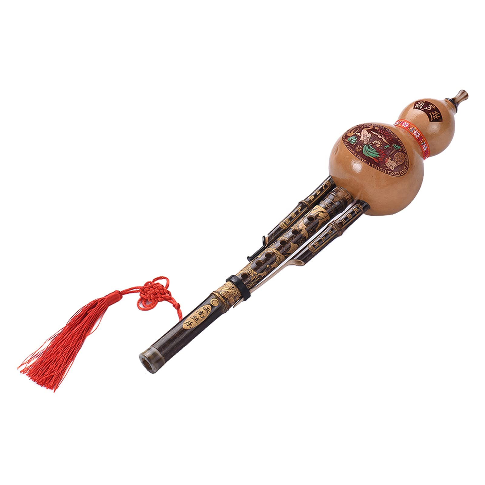 Flûte Chinoise Faite à la Main à la Main Noire Hulusi C clé avec étui et Nœud Chinois pour les Débutants et les Mélomanes