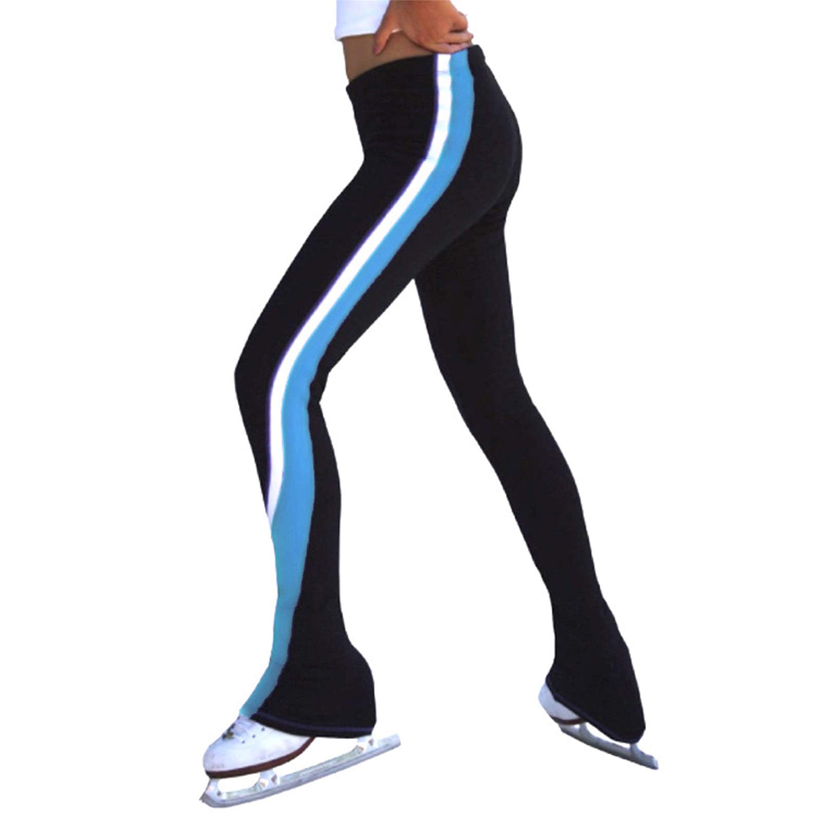 Spiral Stripes Skating Tights for Girls Women Warm Ice Skating Pants Adult Figure Skate Trousers