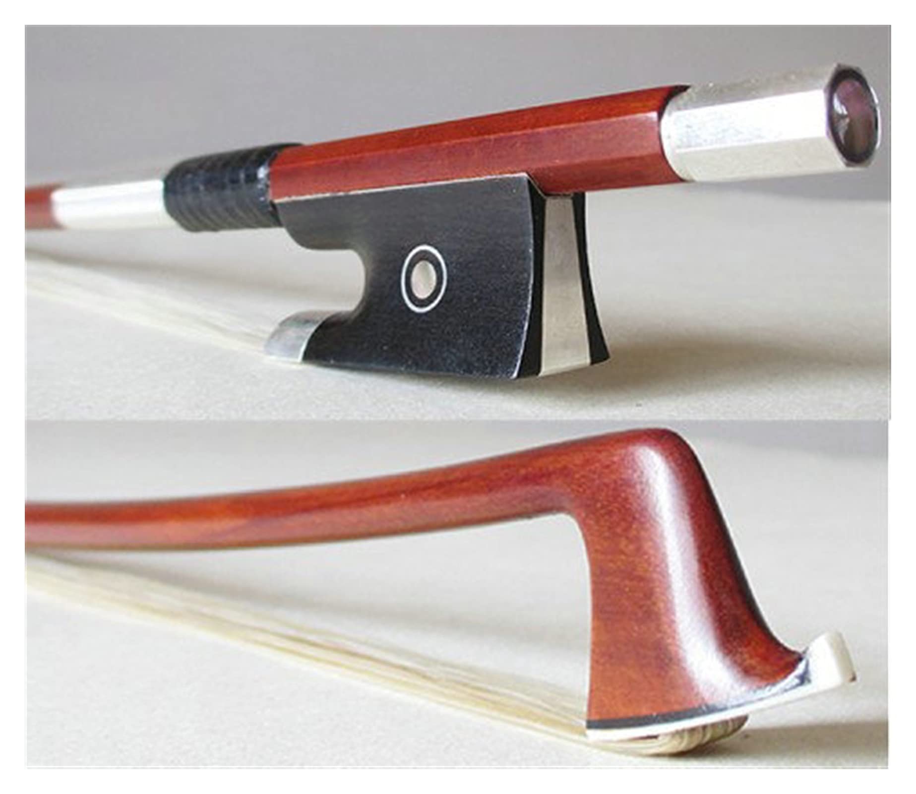 FLFL Arco per Violino Rotondo Pernambuco con Bottone D' Argento Pieno Montata Ebony Paris Occhi Rana E Parti d'Argento Arco Violino Standard