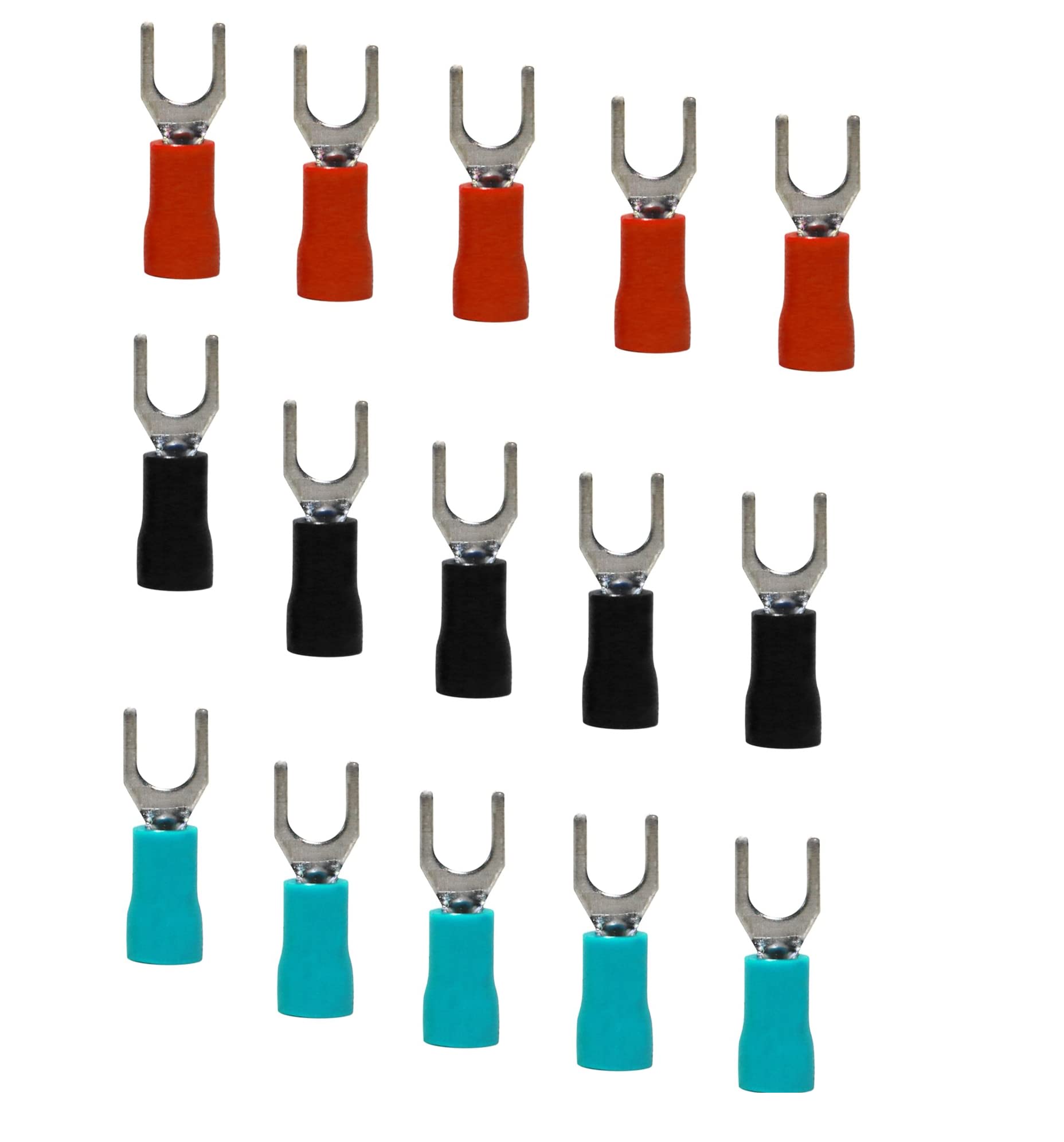 15 Pcs SV1.25-4 Insulated Fork Spade Wire Connector Electrical Crimp Terminal 22-16AWG U-Type (5 Red + 5 Green+5 Black)