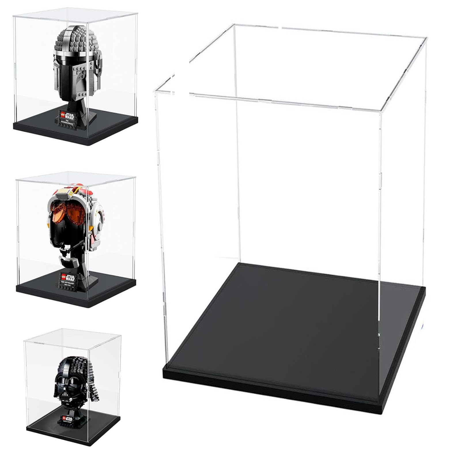 Caso de Pantalla de Acrílico Transparente Grueso de 3MM, Base Gruesa, a Prueba de Polvo, para Objetos de Colección, Lego 21349 75398 77072 43230(Negro, 25x25x40cm/10x10x16in)