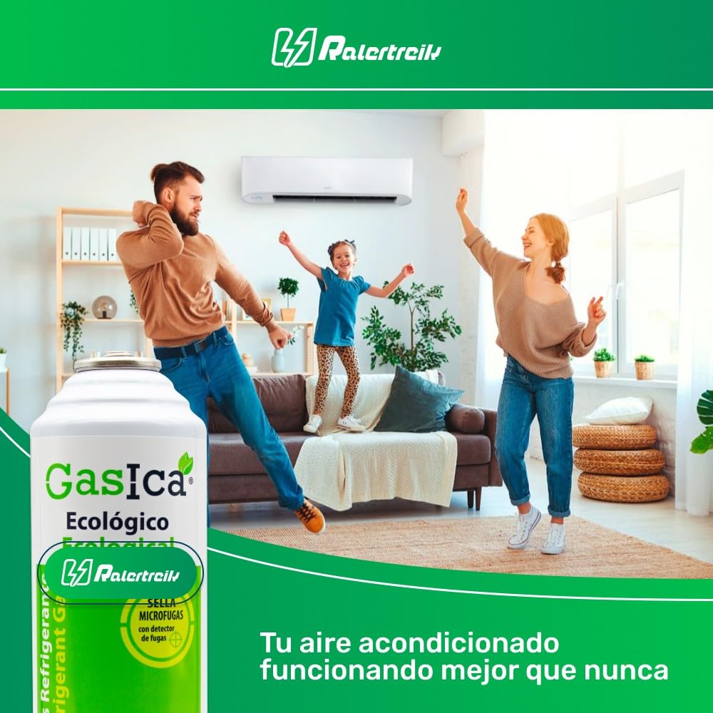 Pack 3 Bombonas Gasica V2 Gas Refrigerante Ecológico Orgánico sustituto R22, R407, R32, R410A Y R290 para Recarga Aire acondicionado más Llave de Paso de perforación 1/2 hembra para botellas Gasica