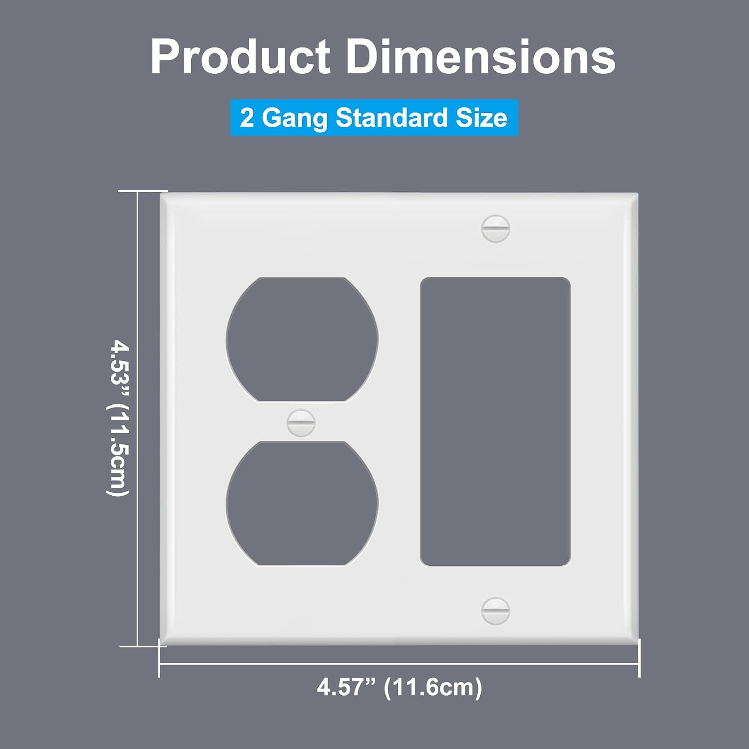 [2 Pack] BESTTEN 2-Gang Combination Light Switch Wall Plate, 1-Duplex/1-Decor, Standard Size, Unbreakable Polycarbonate Receptacle Outlet Cover, White, UL Listed