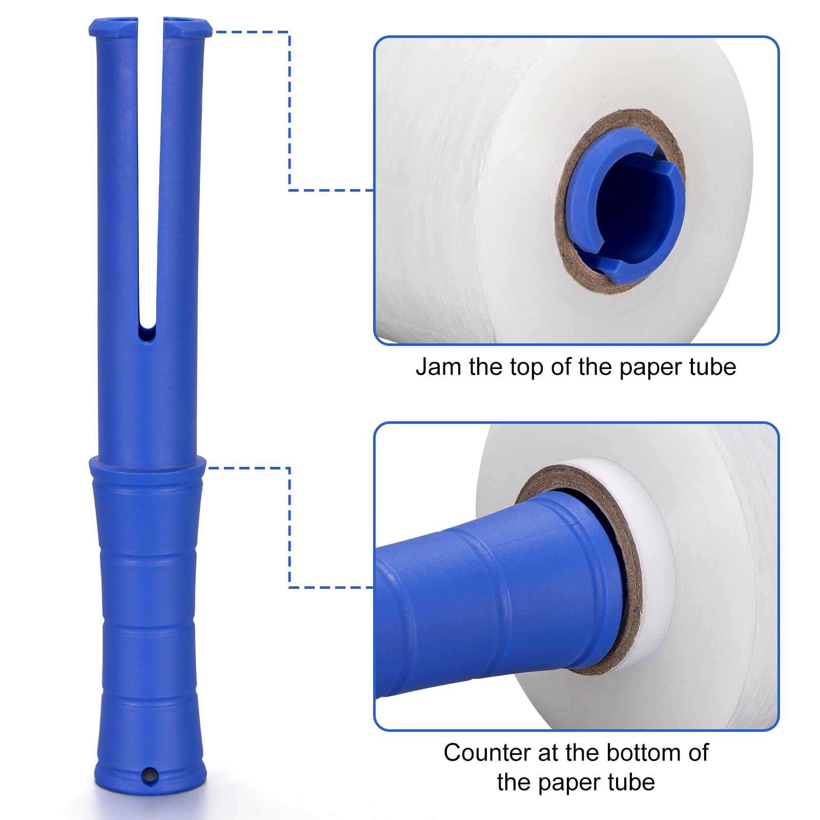 Film étirable avec poignée en plastique, Palette Wrap transparent 130 mm x 304m pour palettes, fournitures de déménagement et film rétractable, Lot de 4 et 1 poignée