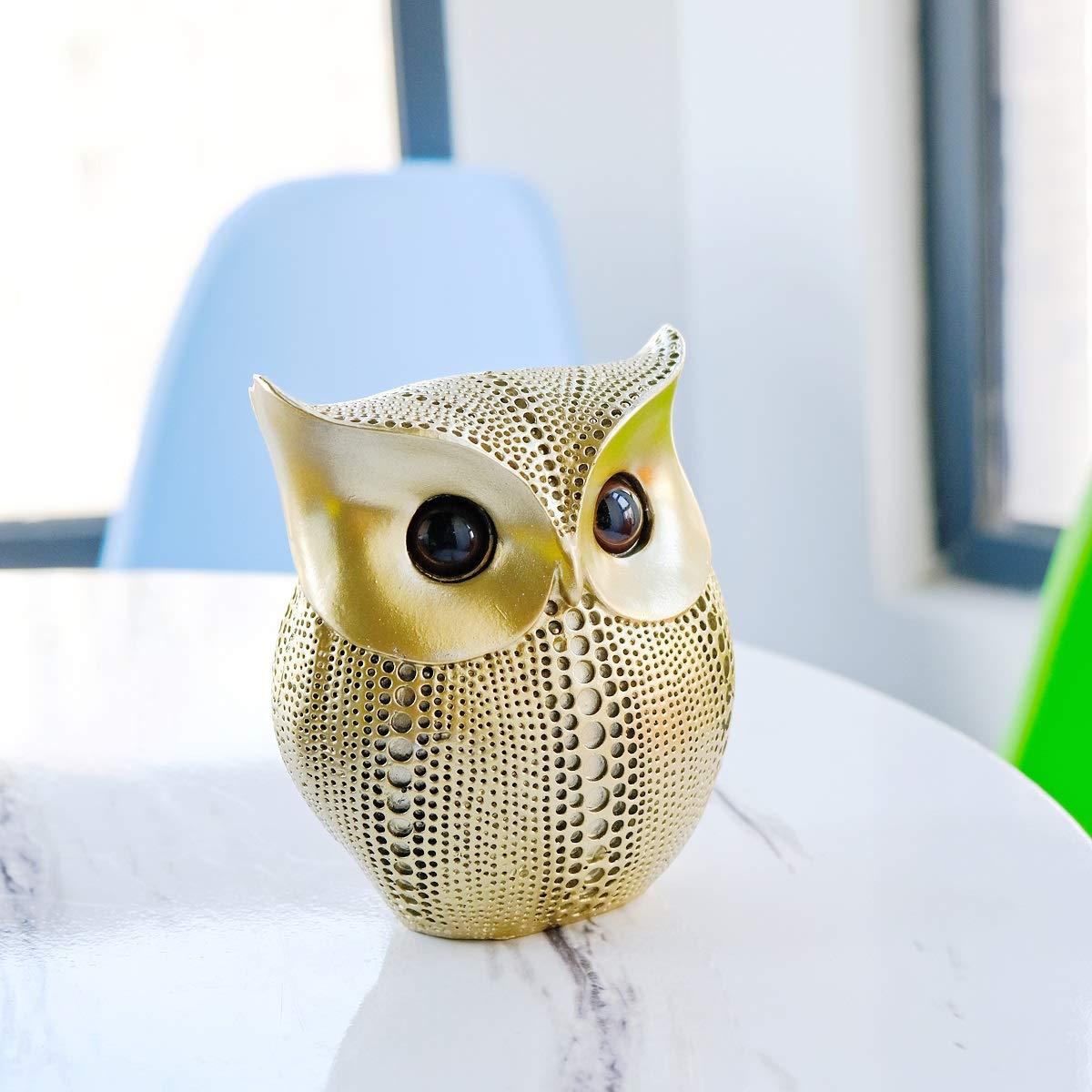 Statuetta Gufo In Resina – Ornamento Realistico 14,5x12x9 Cm, Artigianale Per Casa E Ufficio, Colore Caffè