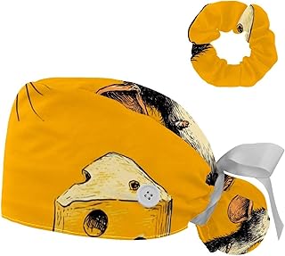 Daisy on Old Wooden (2) Working Cap with Buttons,Adjustable Surgical Scrub Cap with Bow Hair Scrunchy for Woman