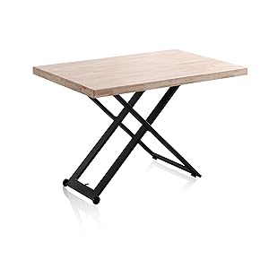 duehome | Lada, Mesa de Centro Elevable, Mesa Auxiliar, Mesa Convertible, Acabado en Roble y Negro, Medidas: 120 cm (Largo) x 80 cm (Ancho) x 49-76 cm (Alto)