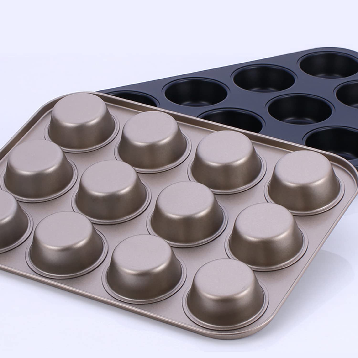 Naczynie do pieczenia, Zestaw 2 foremek do muffinek, małych foremek do pieczenia chleba i ciasta, z nieprzywierającą powłoką, okrągła forma(Gold)