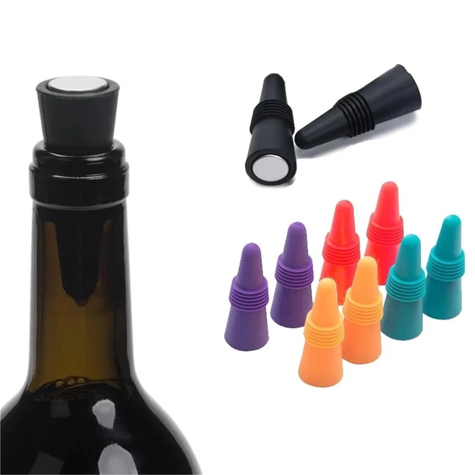 Weinverschlüsse, 25 Stück, Silikon-Flaschenverschlüsse, um Wein und Champagner frisch zu halten(Blue)