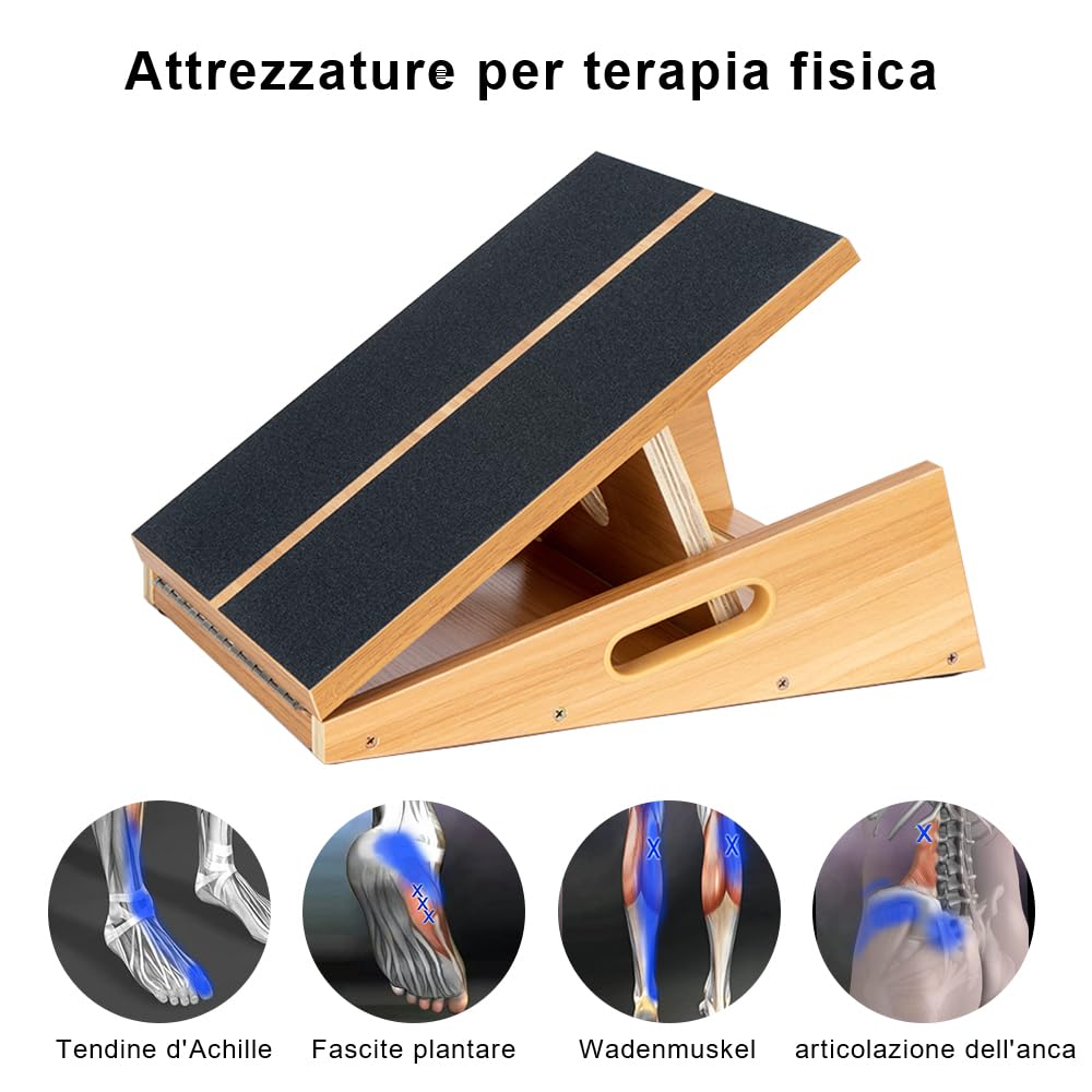 Tavola inclinata professionale in legno, tavola inclinata regolabile e barella polpaccio, tavola elasticizzata – Design extra laterale per portabilità