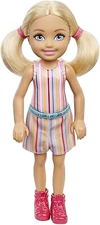 Barbie Chelsea Doll (6-inch Blonde) Wearing Skirt with Striped Print and Pink Boots, Gift for 3 to 7 Year Olds