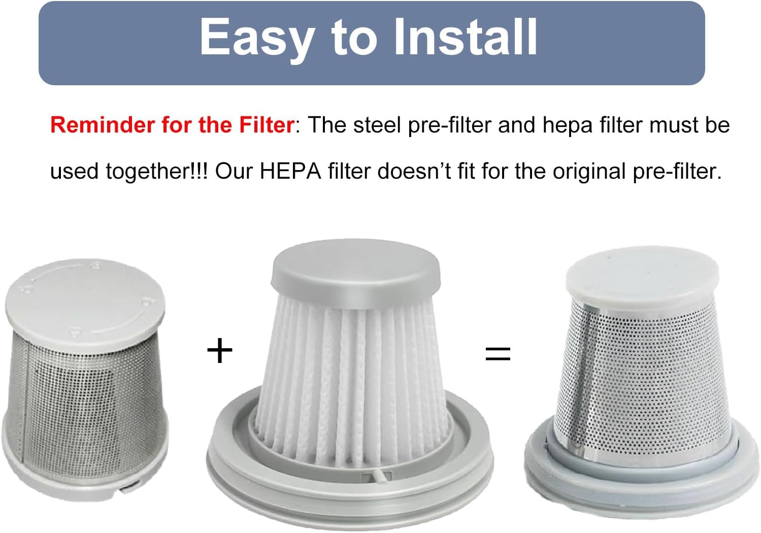 Hepa Filter Replacement, Washable Filters for Fanttik Slim V8 APEX Car Vacuum, for Fanttik V8 Series, for Slim V10 Mate Cleaner, 1 Stainless Steel Pre-filter, 3 Hepa Filters - Image 5