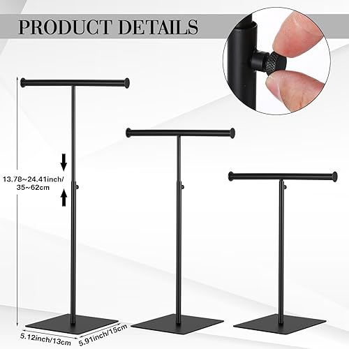 Miniatura 2 de 4 piezas de soporte de exhibición para bolso de mesa, en forma de T, altura ajustable, soporte para bolso, soporte para colgar monederos (negro)