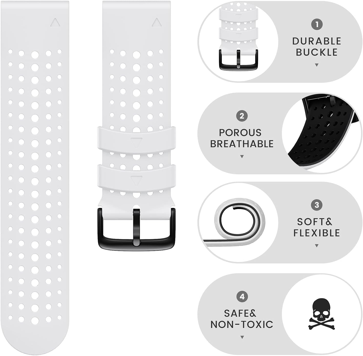 NotoCity for Garmin Fenix 5X Fenix 7X Sport Silicone Watch Band 26mm Replacement Strap for Fenix 6X/6X Pro/5X Plus/Tactix 7 Pro/Enduro 2/Fenix 3/Descent Mk2 (White-Black) - Image 2
