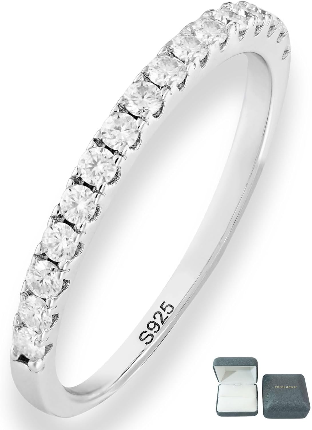 0.4 ct D Color VVS1 Clarity Moissanite Wedding Band, Lab Created Diamond 925 Sterling Silver Half Eternity Engagement Anniversary Band Gift for Women (with Gift Box)