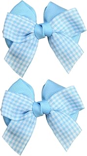 3.5" Gingham Hair Bows - 2Pcs Pink Double Layered Checkered Pattern Hair Bow Alligator Clips Bowknot Party Dress Decor Accessories for Sweet Girl Teens (Blue)