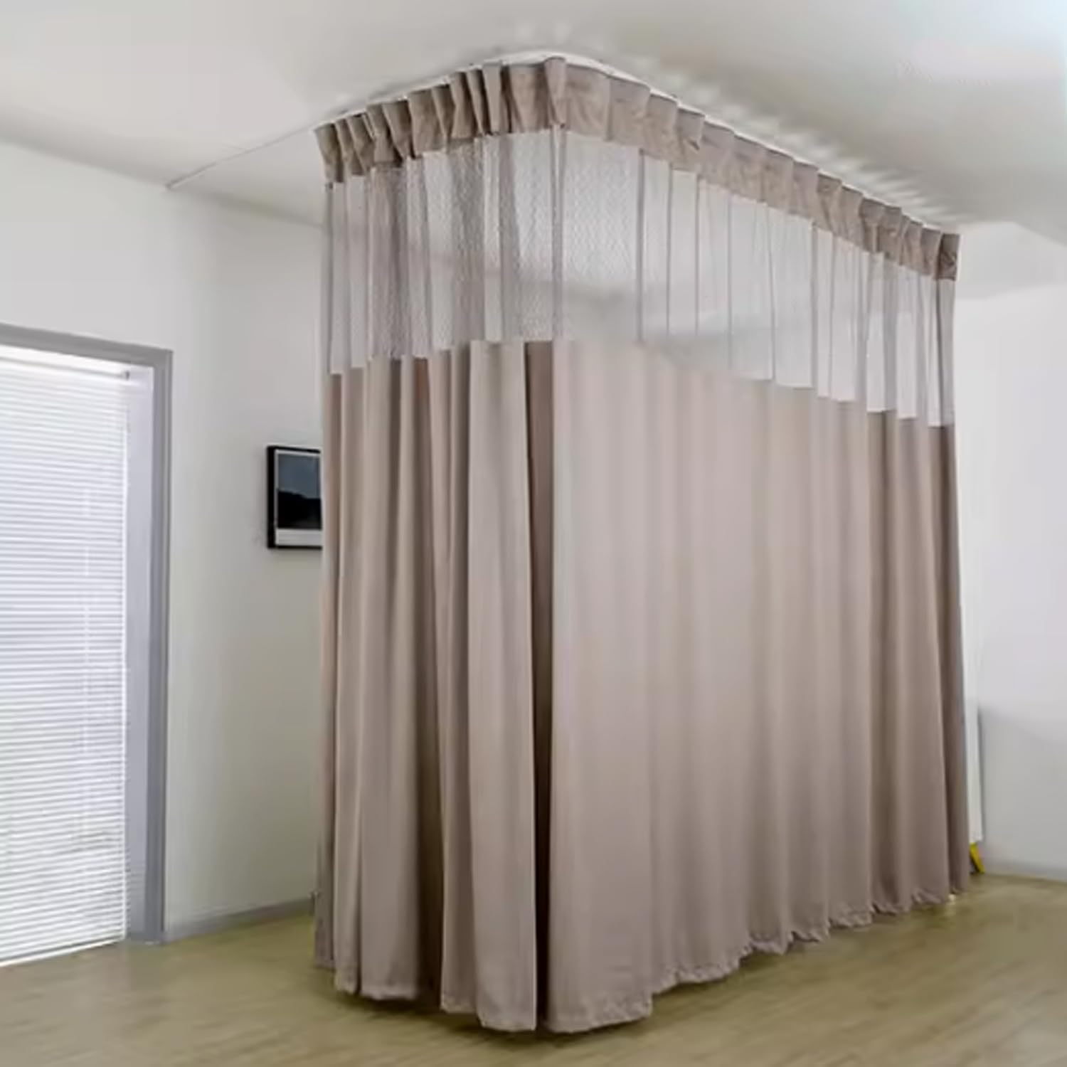 Riqhtik Grey Medical Privacy Screen Room Divider Curtain With Flat Hooks, Hospital Curtain Hanging Medical Privacy Room Divider Cubicle Curtains Semi Sheer Curtains For Hospital,Gray,6.5W×8.8L Ft
