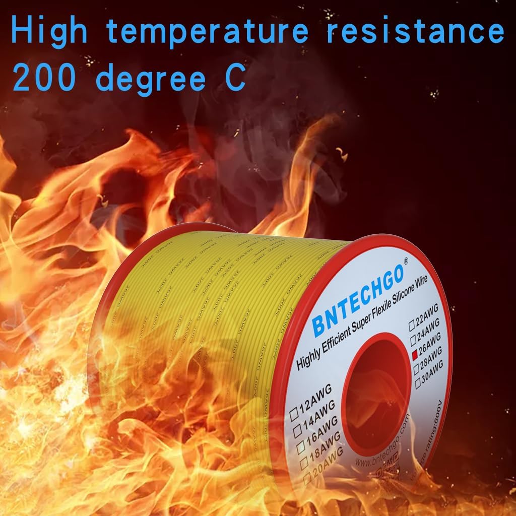 BNTECHGO 26 Gauge Silicone Wire Spool 250 ft Yellow Flexible 26 AWG Stranded Tinned Copper Wire - Image 6