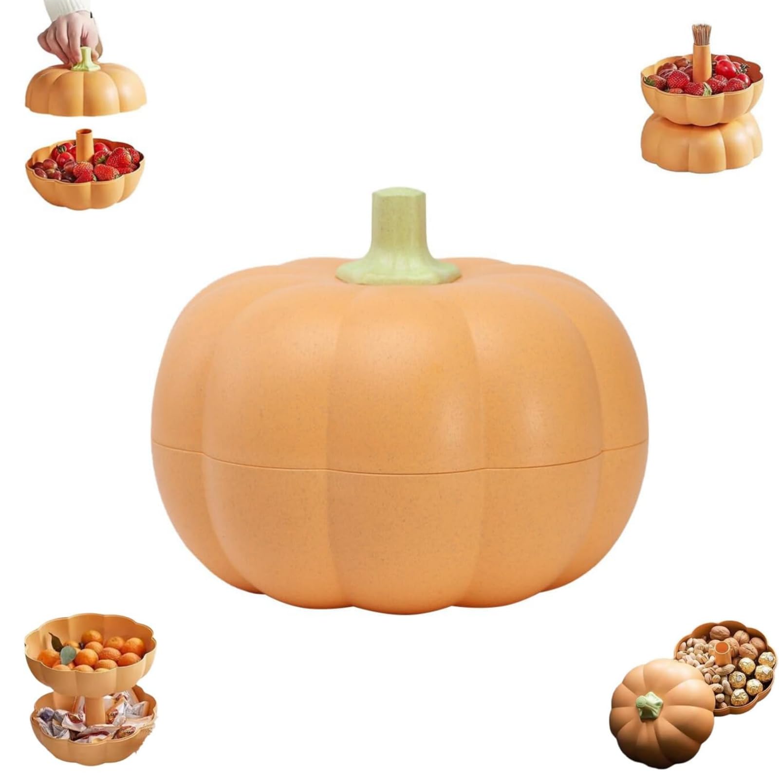 Lshnrd Halloween Pumpkin Snack Holder,Rotable Double Layer Candy Container?Cute Creative Fruit Box?Food Storage Container for Nuts, Candies, Cookies, Fruits(Large,1PCS)