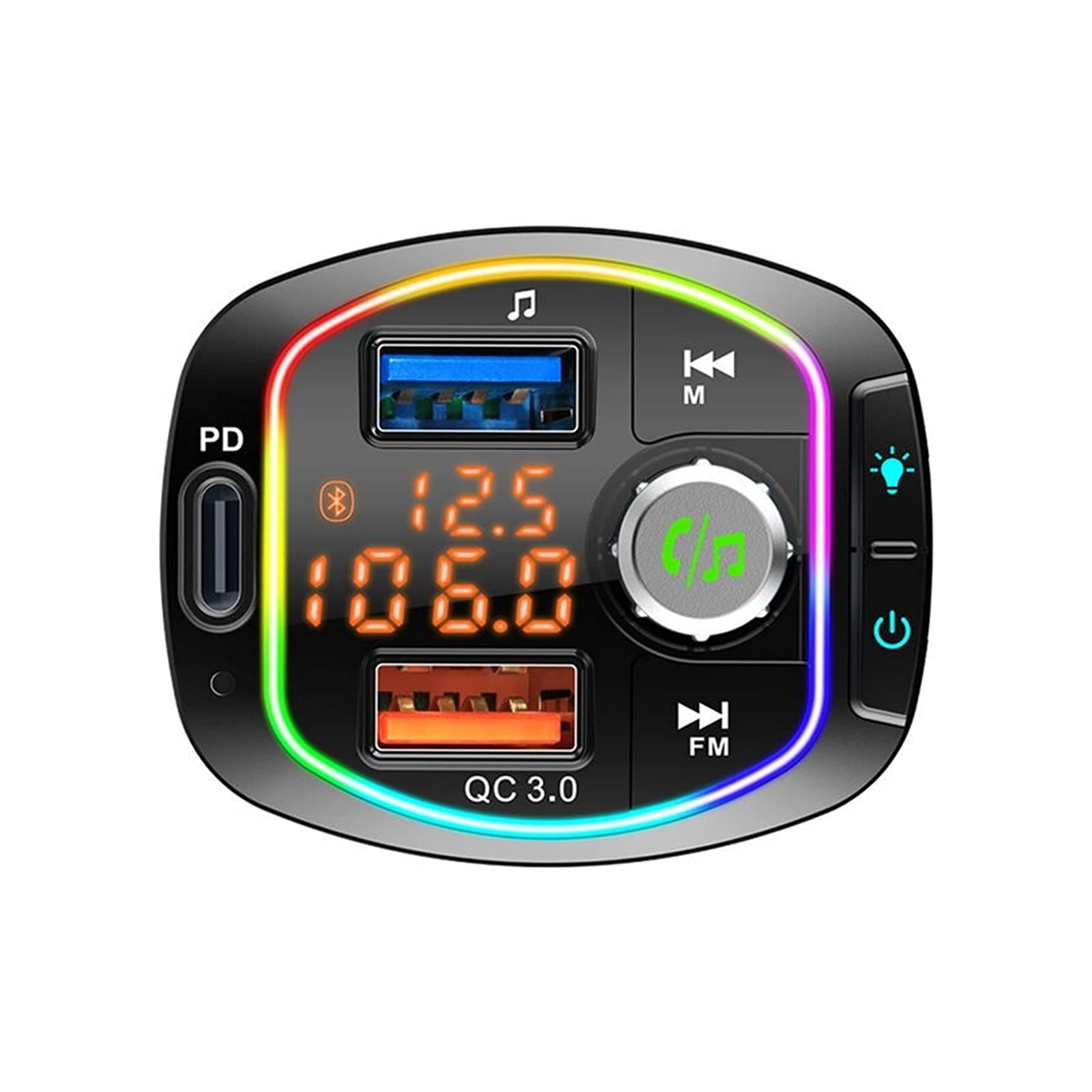 Adaptateur Audio Bluetooth Double USB Chargeur PD + QC3.0 Chargeur Bluetooth 5.0 FÉMININ Lecteur mp3 de Voiture transmetteur avec DSP A2DP Mode Support de lumière colorée U Disk