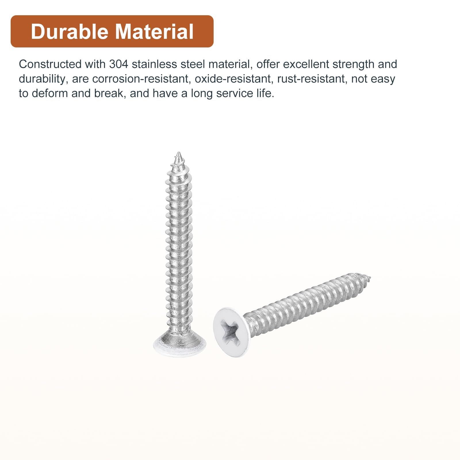 DTGN 100Pcs #8x1-1/2" Flat Head Wood Screws, 304 Stainless Steel White Phillips Self Tapping Screws - Good for Woodworking, Furniture - White - Image 3
