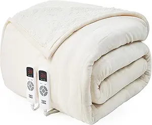 EHEYCIGA Heated Blanket Electric Blanket King Size - Heating Blanket with 9 Heating Levels & 10 Hours Auto Off, Soft Cozy Sherpa Washable Dual Control Blanket with Fast Heating, 90 x 100 Inches