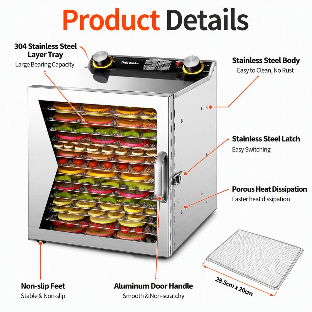 Liofilizzatore, 6812 strati, timer 12 ore, acciaio inossidabile, frutta, verdura, carne, pesce (6Layer)