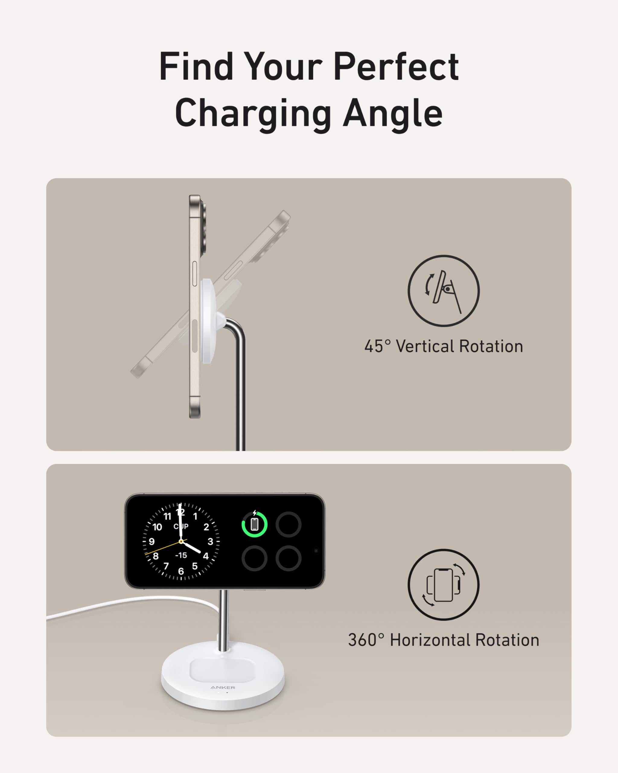 Anker MagGo indukcyjna stacja ładująca 2 w 1, 15W, kompatybilna z MagSafe, bezprzewodowa ładowarka Qi2 do iPhone 15/14/13/12, AirPods Pro, z kablem USB C 1,5 m (Biały)