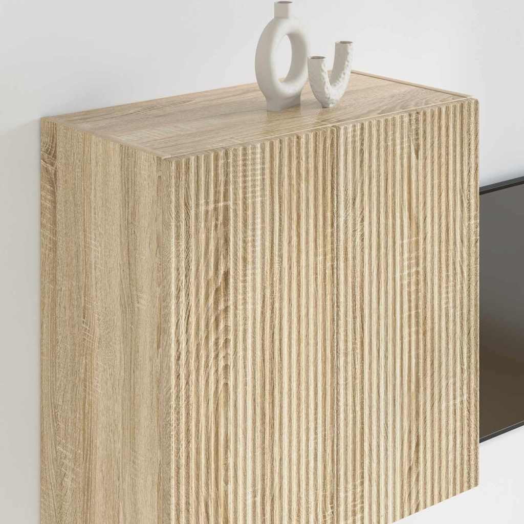 TV-Wandschrank, Holz, Sonoma-Eiche, 59,5 x 31 x 60 cm | Drehtüren 90°, Aufbewahrung mit mehreren Fächern, einfach zu installieren, Pflege mit feuchtem Tuch