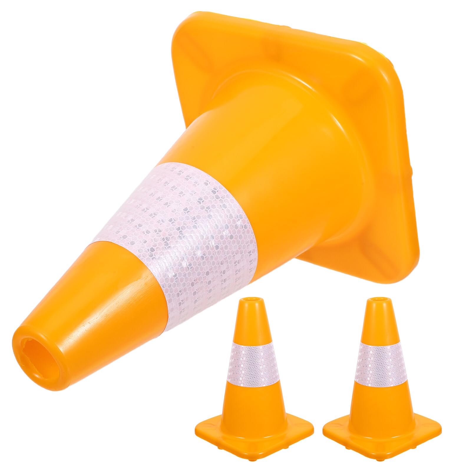 Lot de 3 Cônes de Sécurité Plastiques Jaunes 30 CM avec Collerette Réfléchissante Équipement de Contrôle Circulation pour Parking et Chantier Barrière de Sécurité Routière