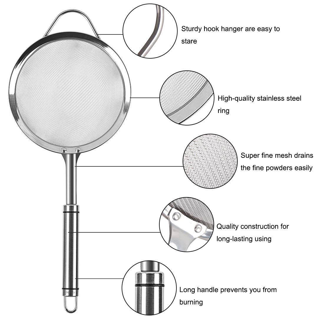 uxcell Stainless Steel Fine Mesh Strainer Colander Flour Sifters with Handle 4