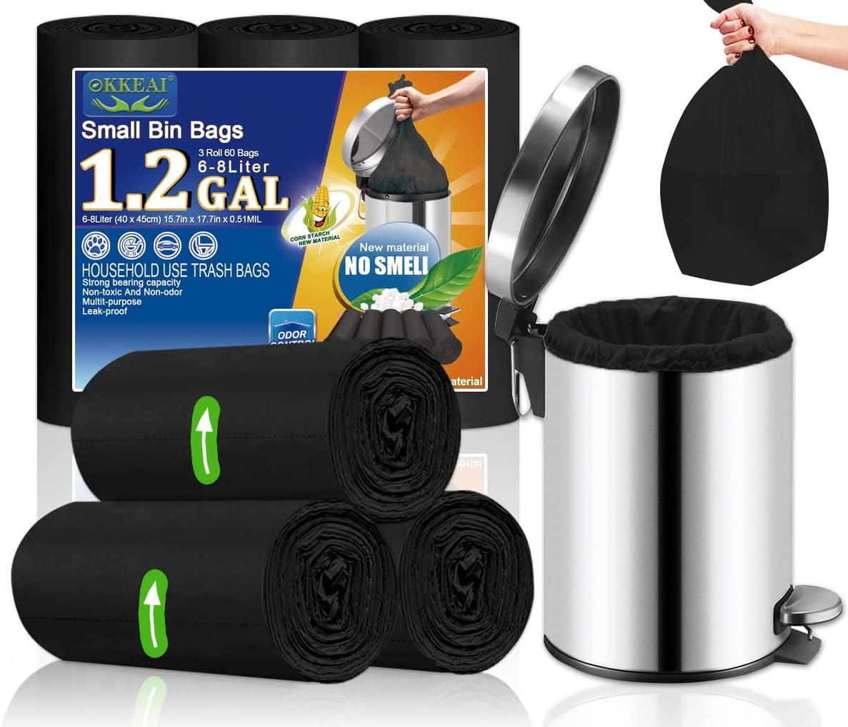 Amazon.com: OKKEAI Small Garbage Bags for Bathroom Can 5 Liter Trash ...