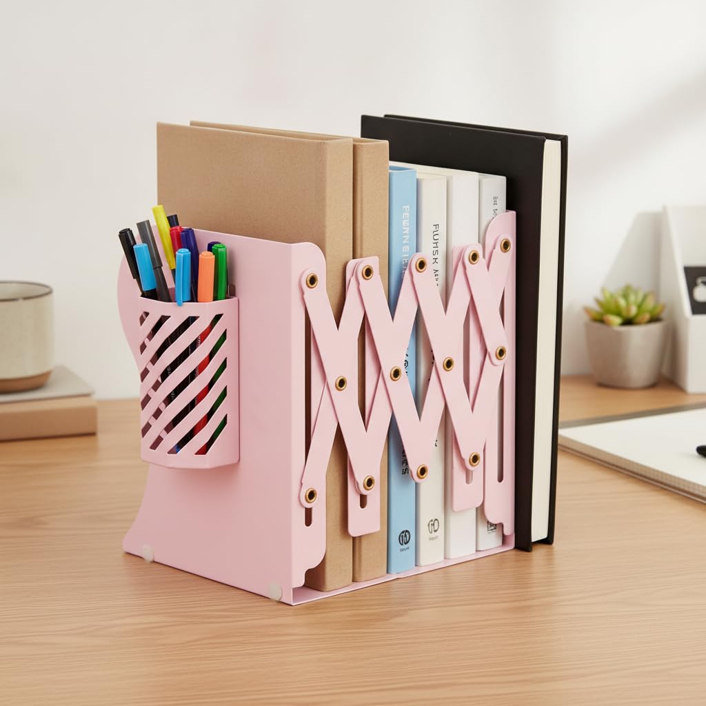 Butoir Livres en Acier Support Stylo Détachable Organisateur Bureau Robustesse Anti-Rayures Anti-décoloration pour Documents Magazines Convient au Bureau au Télétravail, Color to 3