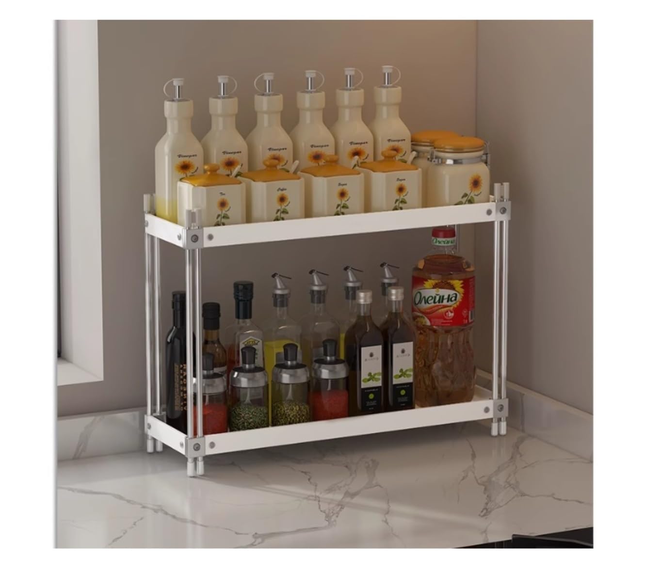 YNIYUJKL Spice Rack Spice Organizer Spice Shelf 2-Tier Spice Rack Stainless Steel Spice Organizer Countertop Storage Kitchen Shelf Holder For Jars Bottle Seasoning Organizer Spice