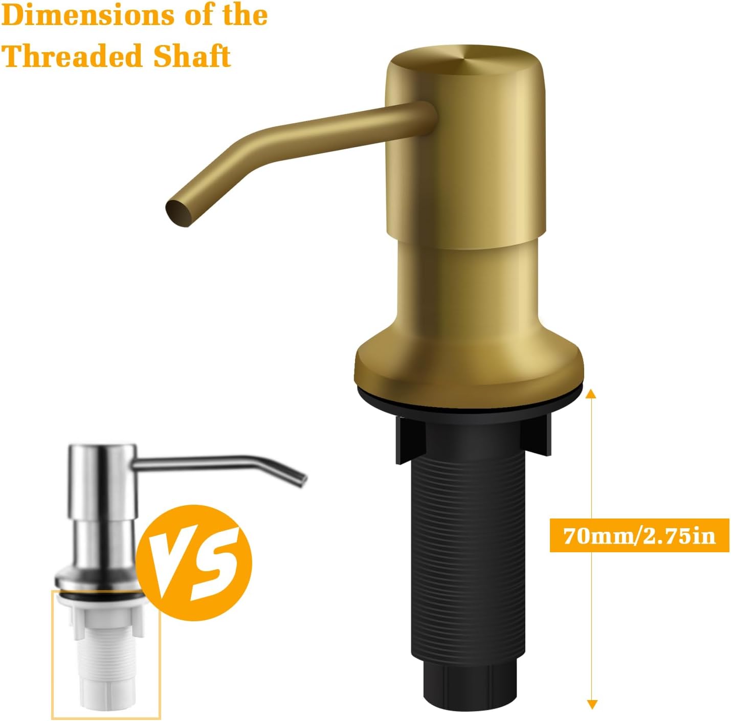 Soap Dispenser for Kitchen Sink, Built in Sink Soap Dispenser Lotion Dispenser with 17 Oz Bottle, Refill from The Top Bar Sink Soap Dispenser, Gold (2 Pack)