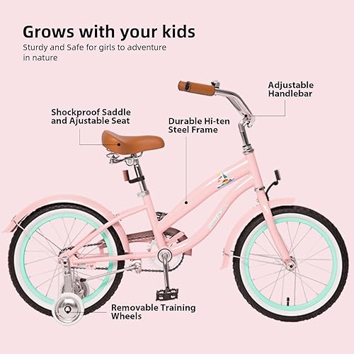 Miniatura 2 de ACEGER Bicicleta crucero de playa para niñas de 5 a 13 años, 16, 18, 20, 24 pulgadas, bicicleta de una sola velocidad para niños, incluye freno