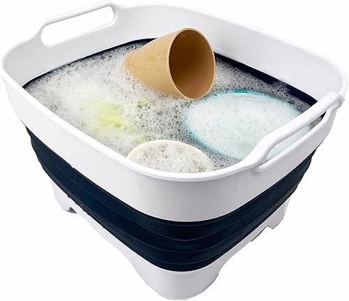 Miniatura 6 de SAMMART Sartén plegable de 7.5 L (2 galones) con tapón de drenaje, lavabo de lavado plegable, tina portátil para lavar platos, tina de