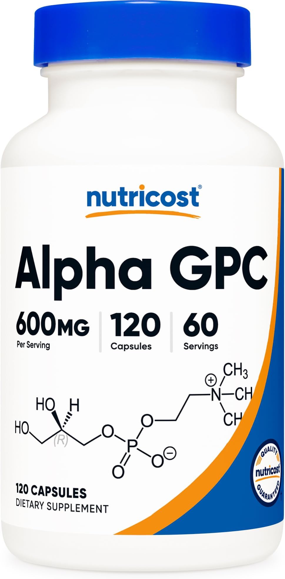 Alpha GPC 600mg, Non-GMO and Gluten Free, 300mg Per Capsule (120 Capsules)