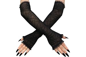 Women's Black Halloween Spider Web Gloves