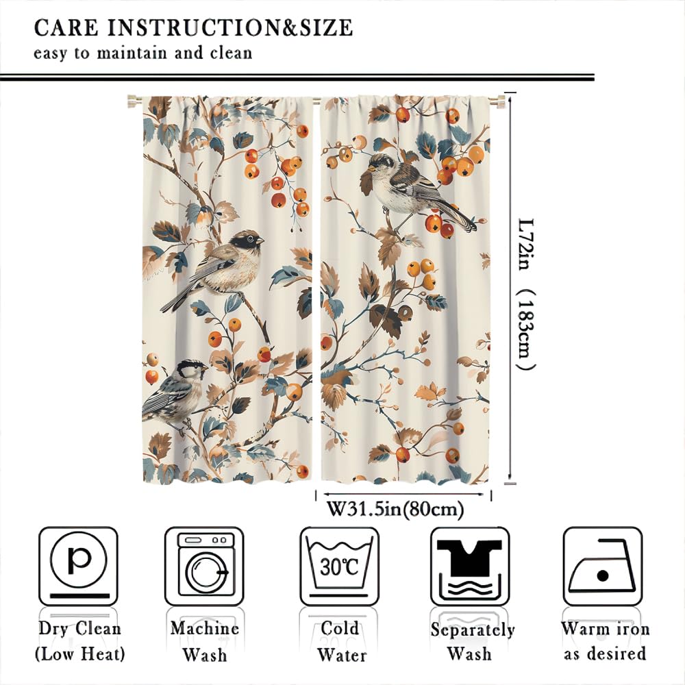 Rideaux occultants à isolation thermique avec passe-tringle pour chambre à coucher, fleurs naturelles, arbres, faune sauvage, rideaux de fenêtre occultants avec passe-tringle pour chambre à